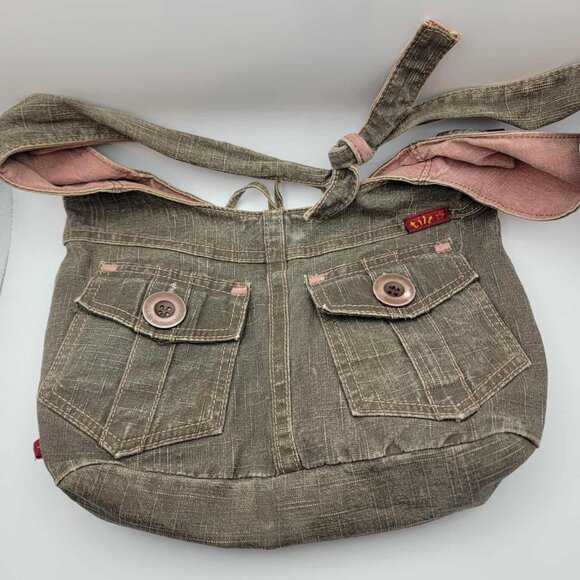 TILT Worn Brown Jean and Pink Lined bag/purse - Picture 1 of 9